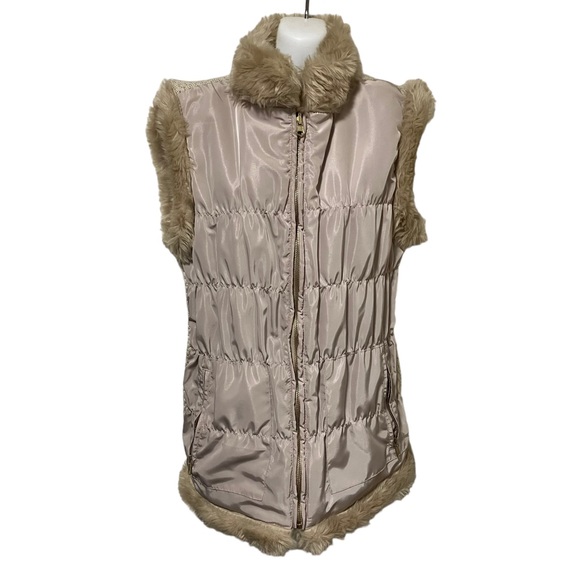 Bagatelle Tan Cream Faux Fur Reversible Vest - Picture 3 of 6